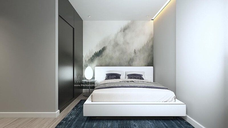 Việc trang trí nội thất phòng ngủ của căn hộ chung cư với những gam màu sắc đơn giản và đồ nội thất tiện nghi.